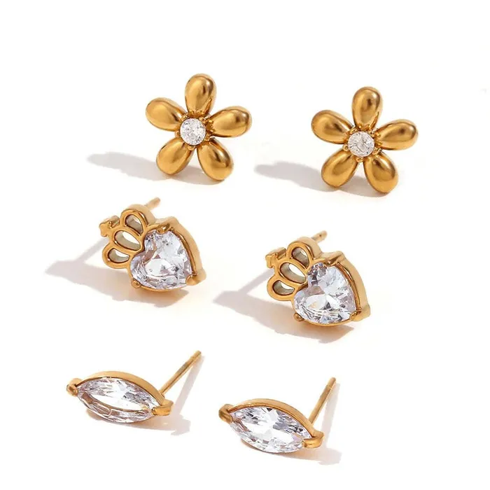 Mabel Love Co Earrings 3 Pairs 18K Gold Plated Mini Zircon Flower Stud Earrings for Women Mabel Love Co Earrings 3 Pairs 18K Gold Plated Mini Zircon Flower Stud Earrings for Women