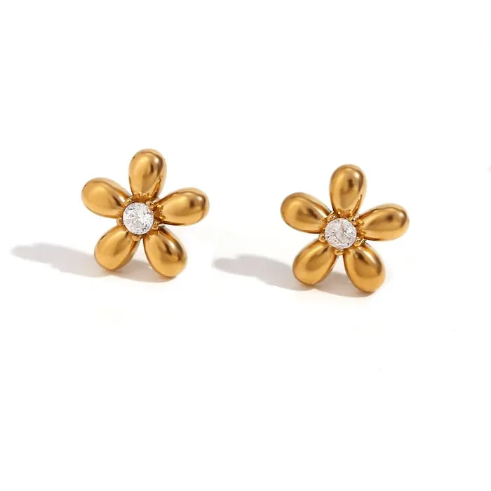 Mabel Love Co Earrings 3 Pairs 18K Gold Plated Mini Zircon Flower Stud Earrings for Women