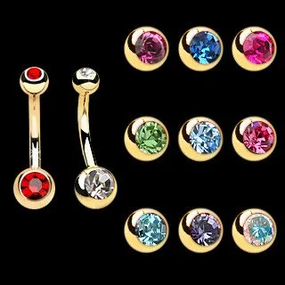 Mini Double CZ Gold Belly Barbell Tulsa Body Jewelry PreStyled Sets