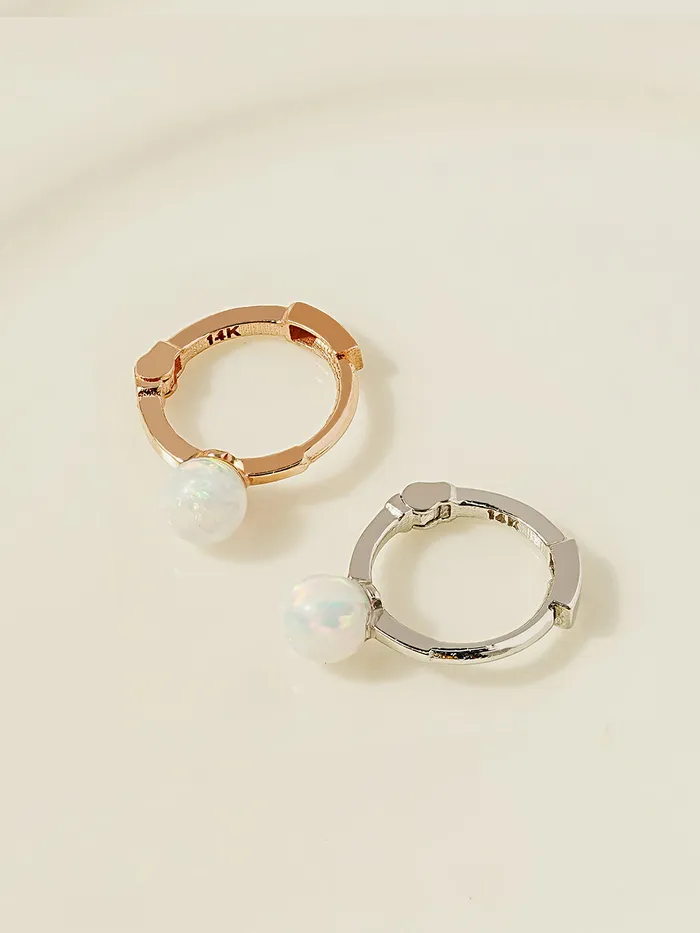 MinimalBijoux Earrings 14K 18K Gold Opal Cartilage Hoop Earring