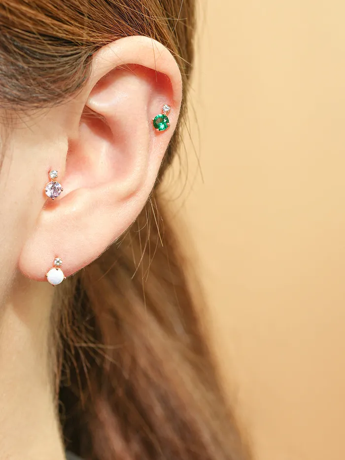 MinimalBijoux Earrings 14K Gold Double Point CZ Cartilage Earring 20G18G16G