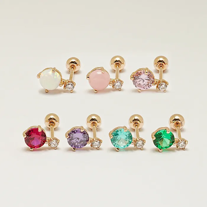 MinimalBijoux Earrings 14K Gold Double Point CZ Cartilage Earring 20G18G16G