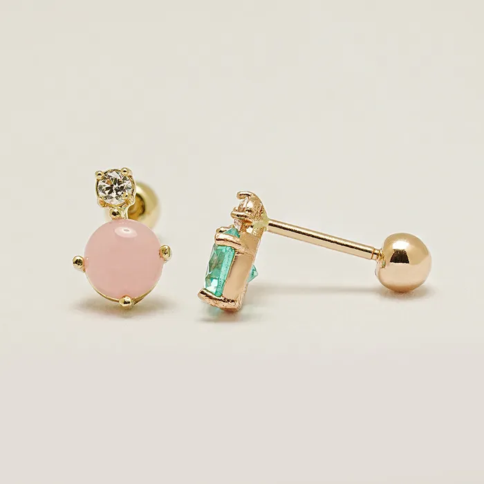 MinimalBijoux Earrings 14K Gold Double Point CZ Cartilage Earring 20G18G16G
