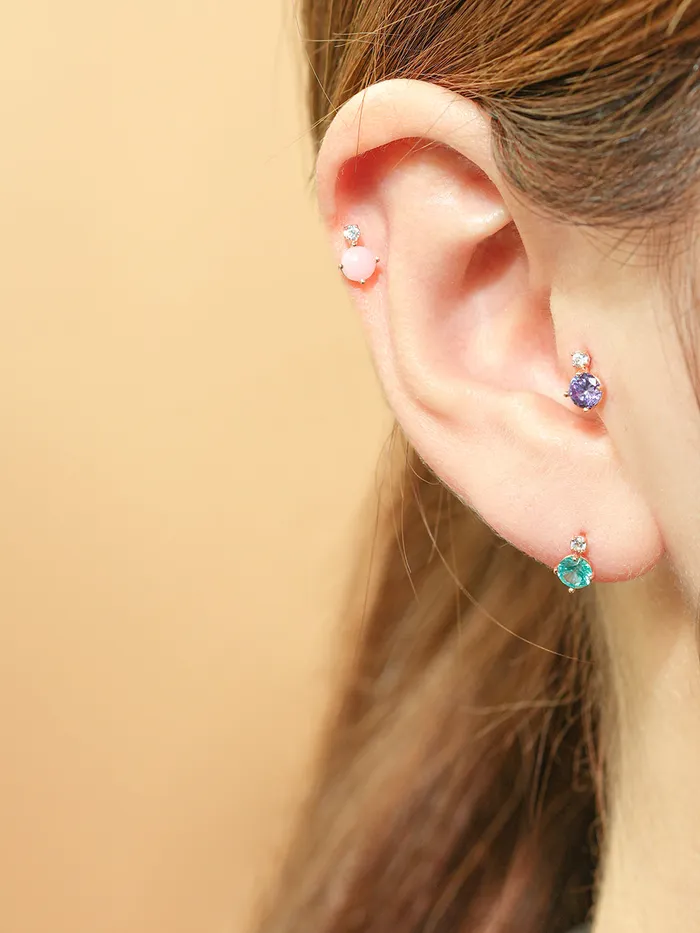 MinimalBijoux Earrings 14K Gold Double Point CZ Cartilage Earring 20G18G16G