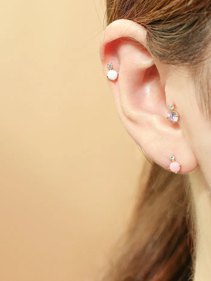 MinimalBijoux Earrings 14K Gold Double Point CZ Cartilage Earring 20G18G16G