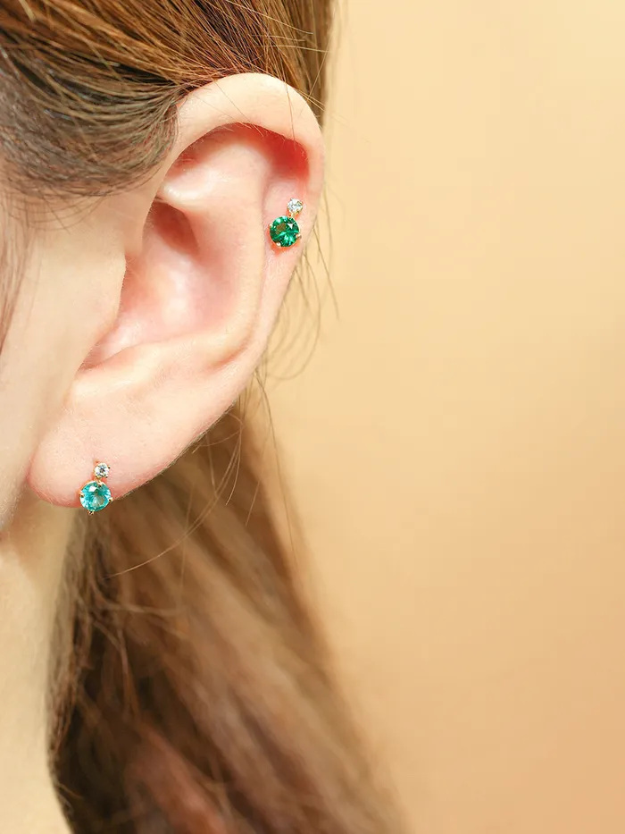 MinimalBijoux Earrings 14K Gold Double Point CZ Cartilage Earring 20G18G16G