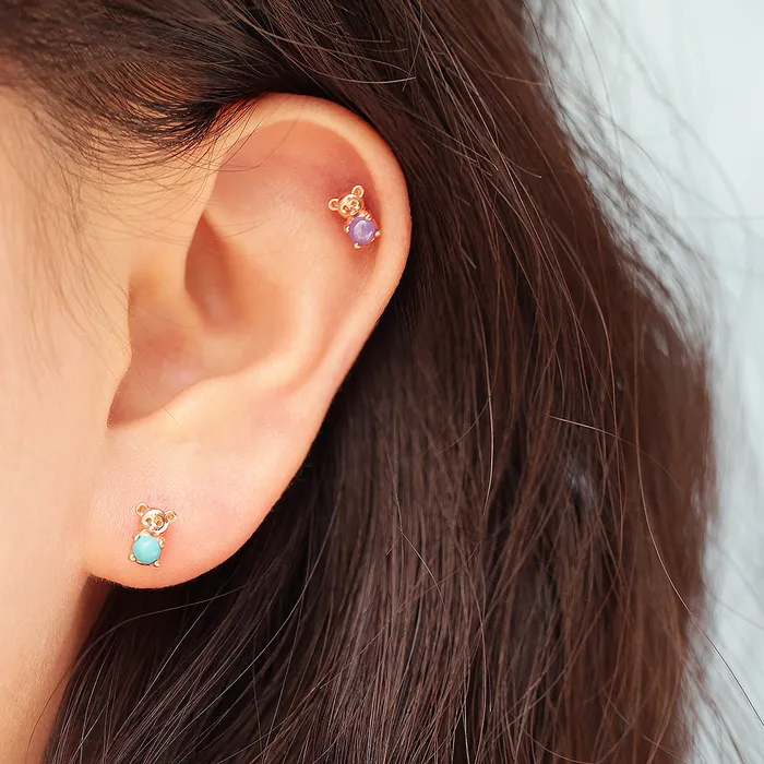 MinimalBijoux Earrings 14K Gold Hug CZ Bear Cartilage Earring 18G16G