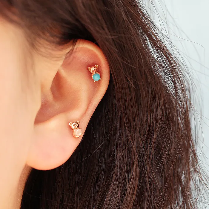 MinimalBijoux Earrings 14K Gold Hug CZ Bear Cartilage Earring 18G16G