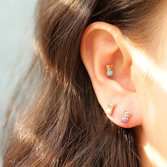 MinimalBijoux Earrings 14K Gold Hug CZ Bear Cartilage Earring 18G16G