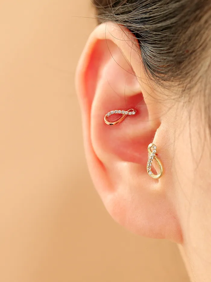 MinimalBijoux Earrings 14K Gold Infinite Cubic Cartilage Earring 18G16G