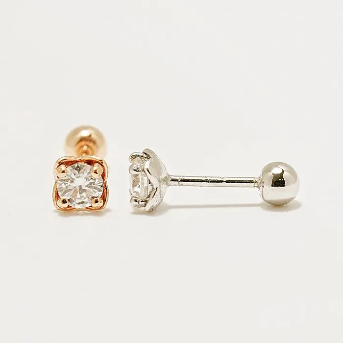 MinimalBijoux Earrings 14K Gold Moissanite Kare Cartilage Earring 20G18G16G