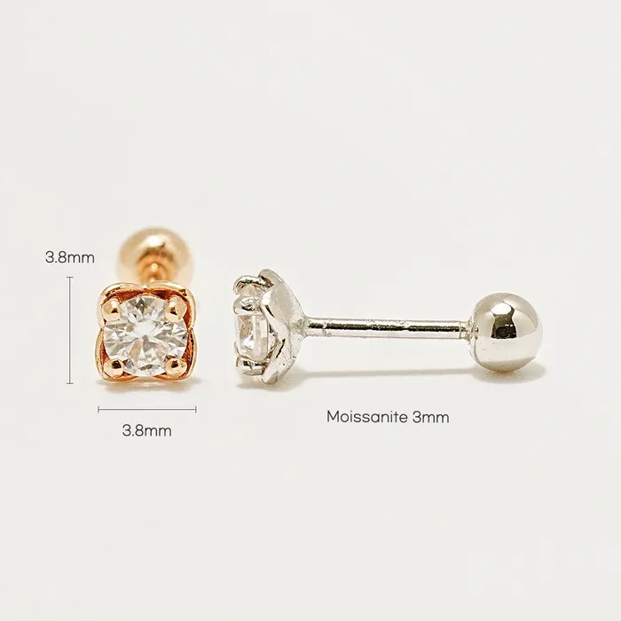 MinimalBijoux Earrings 14K Gold Moissanite Kare Cartilage Earring 20G18G16G