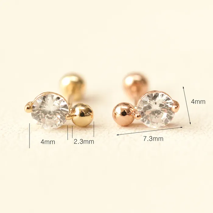 MinimalBijoux Earrings 14K Gold Point Cubic Mini Ball Cartilage Earring 20G18G16G