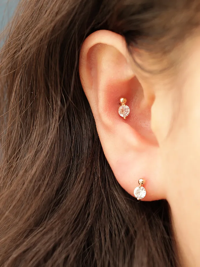 MinimalBijoux Earrings 14K Gold Point Cubic Mini Ball Cartilage Earring 20G18G16G