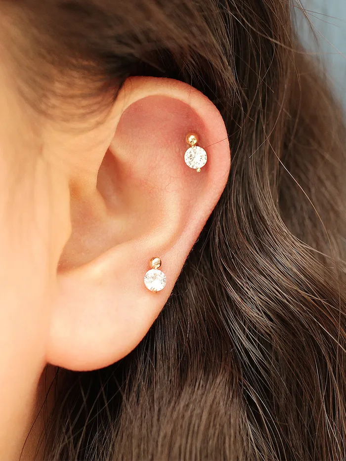 MinimalBijoux Earrings 14K Gold Point Cubic Mini Ball Cartilage Earring 20G18G16G