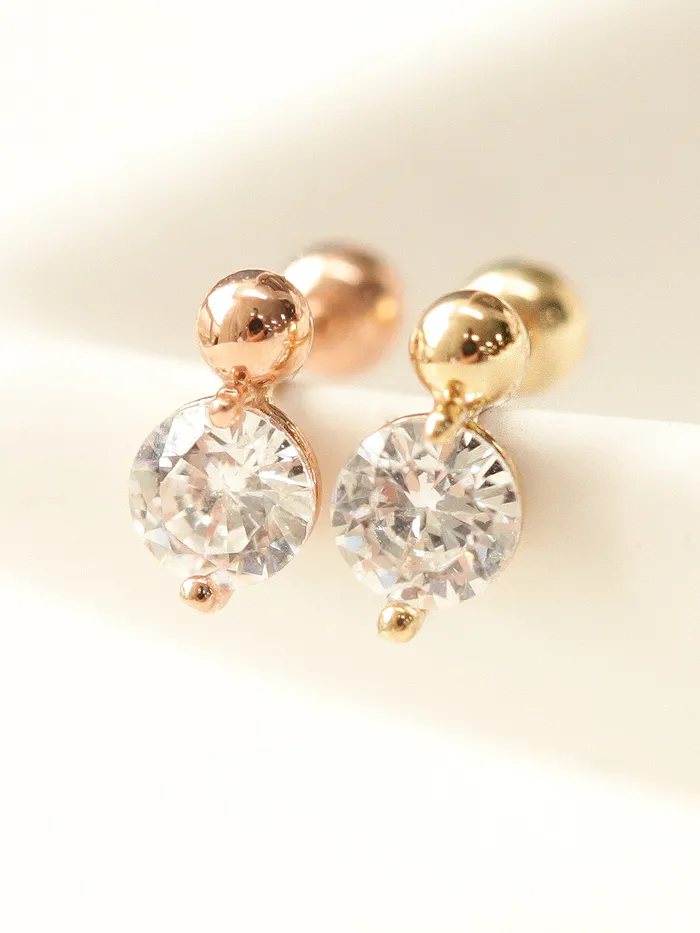 MinimalBijoux Earrings 14K Gold Point Cubic Mini Ball Cartilage Earring 20G18G16G