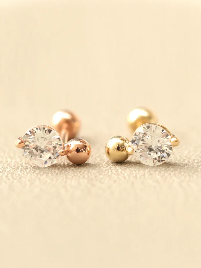 MinimalBijoux Earrings 14K Gold Point Cubic Mini Ball Cartilage Earring 20G18G16G