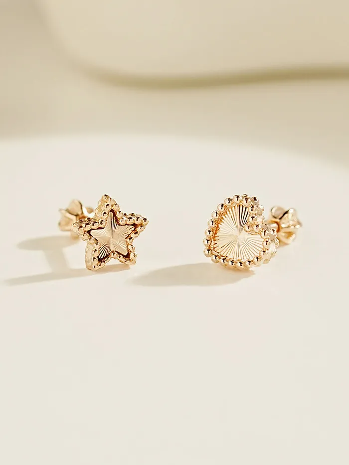 MinimalBijoux Earrings 14K Gold Volume Cutting Heart Star Cartilage Earring 18G16G