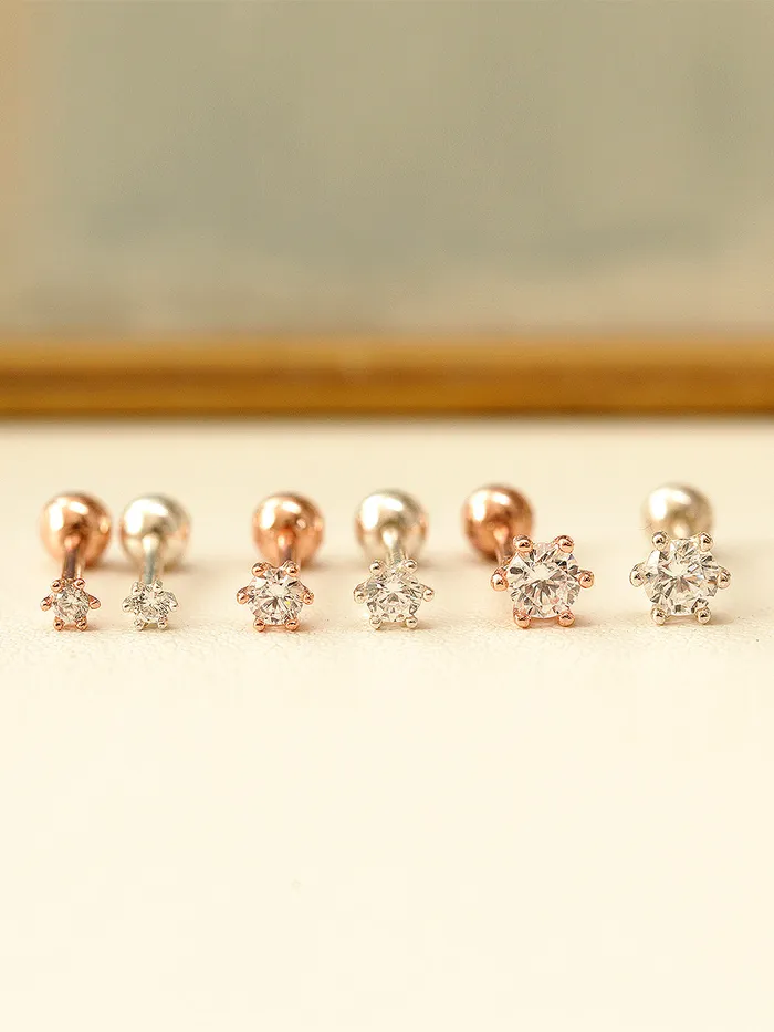 MinimalBijoux Earrings 925 silver Cubic sixpronged cartilage earring 16G