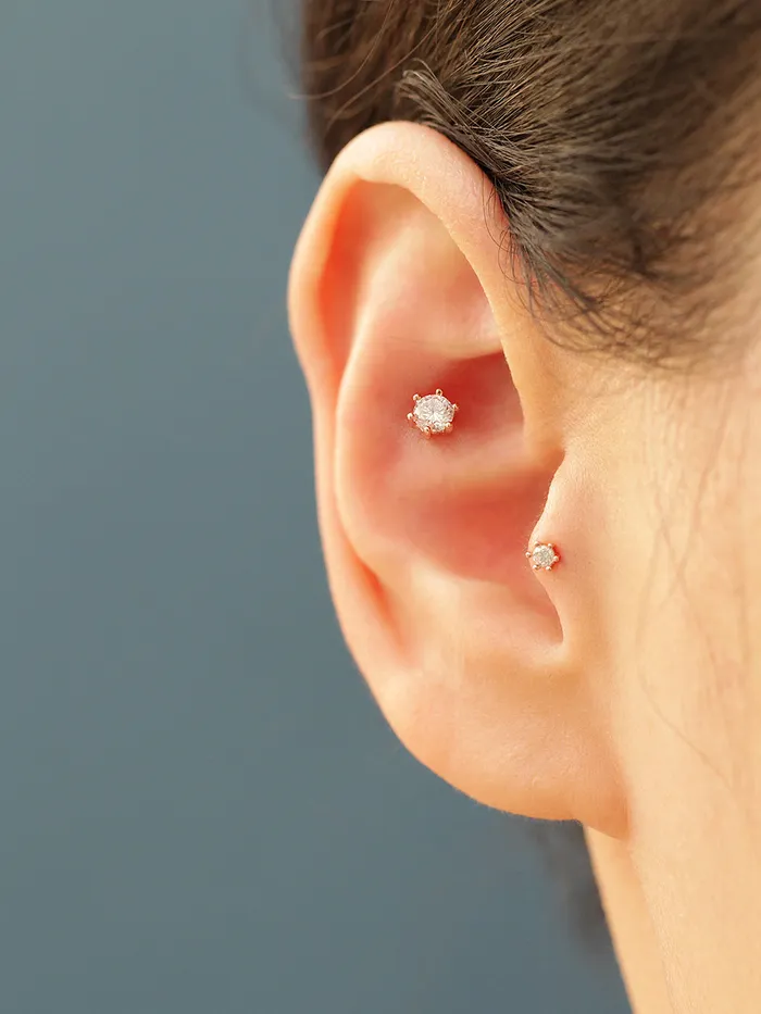 MinimalBijoux Earrings 925 silver Cubic sixpronged cartilage earring 16G