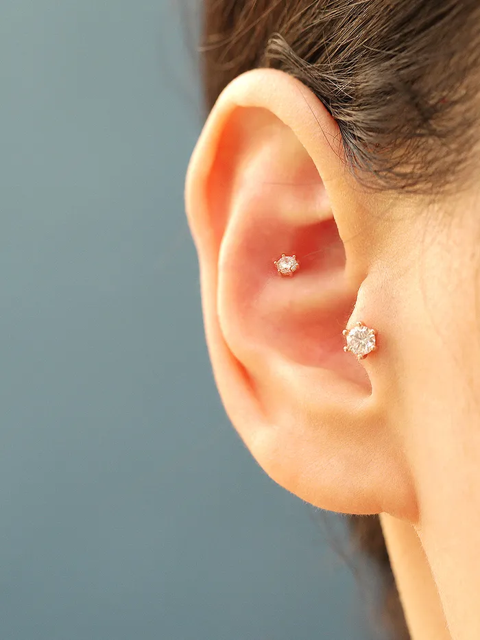 MinimalBijoux Earrings 925 silver Cubic sixpronged cartilage earring 16G