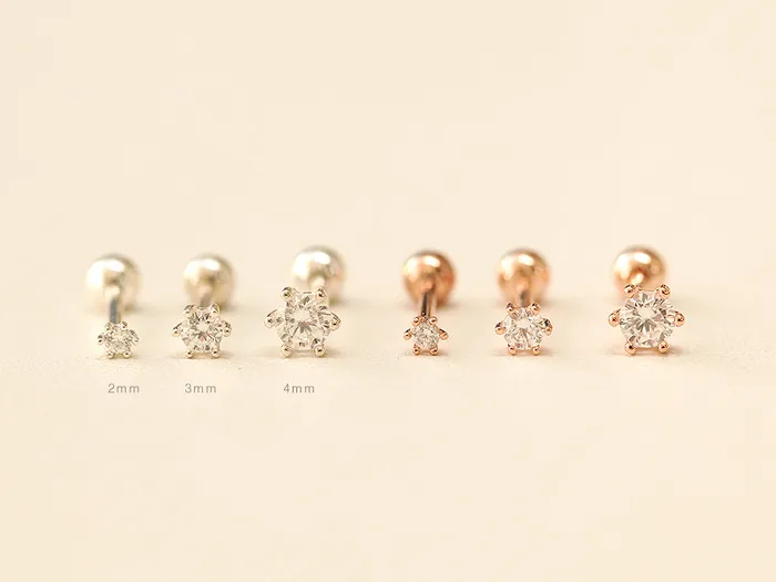 MinimalBijoux Earrings 925 silver Cubic sixpronged cartilage earring 16G