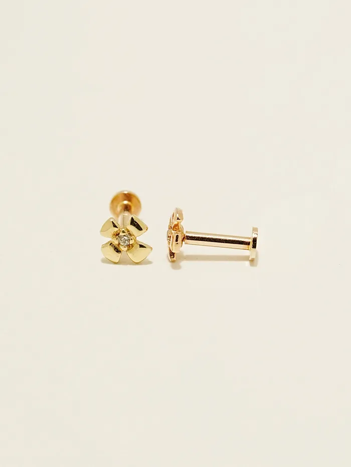 MinimalBijoux PreStyled Sets 14K Gold Cubic Clover Internally Threaded Labret Piercing 18G16G