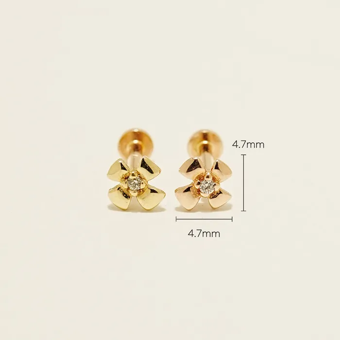 MinimalBijoux PreStyled Sets 14K Gold Cubic Clover Internally Threaded Labret Piercing 18G16G
