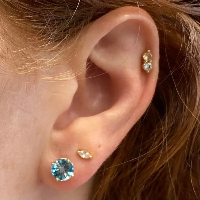 Moriartys Gem Art Earrings 14K Yellow Gold Round Brilliant Blue Zircon Stud Earrings 276 Carats