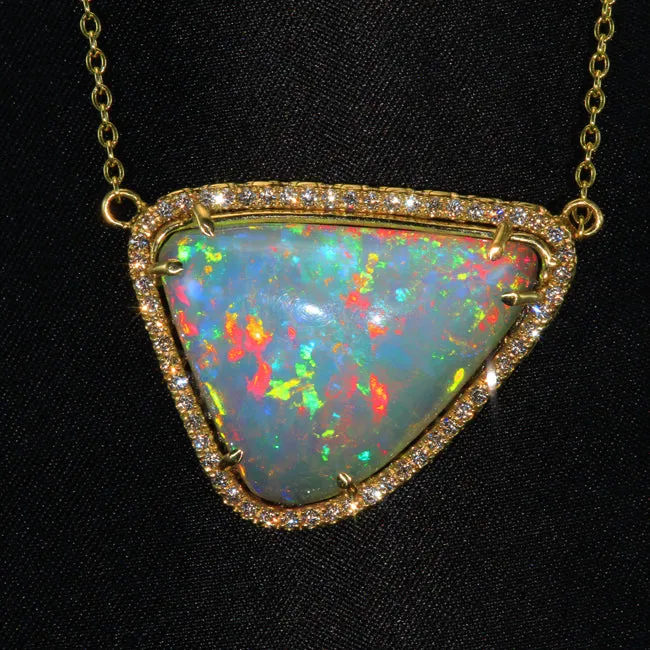 Moriartys Gem Art PreStyled Sets 18K Yellow Gold Freeform Cabochon Opal Pendant Moriartys Gem Art PreStyled Sets 18K Yellow Gold Freeform Cabochon Opal Pendant