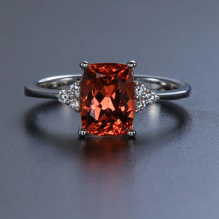 Moriartys Gem Art Rings 14K White Gold Antique Cushion Malaya Garnet Ring 253 Carats Moriartys Gem Art Rings 14K White Gold Antique Cushion Malaya Garnet Ring 253 Carats