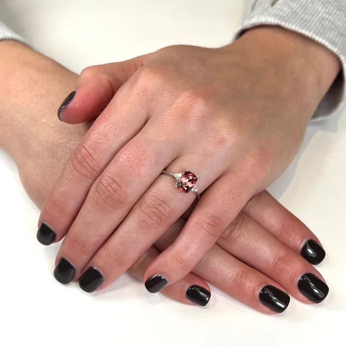 Moriartys Gem Art Rings 14K White Gold Antique Cushion Malaya Garnet Ring 253 Carats