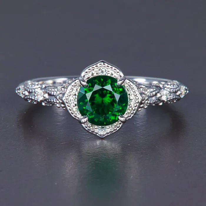 Moriartys Gem Art Rings 14K White Gold Chrome Tourmaline and Diamond Ring 99 Carats Moriartys Gem Art Rings 14K White Gold Chrome Tourmaline and Diamond Ring 99 Carats