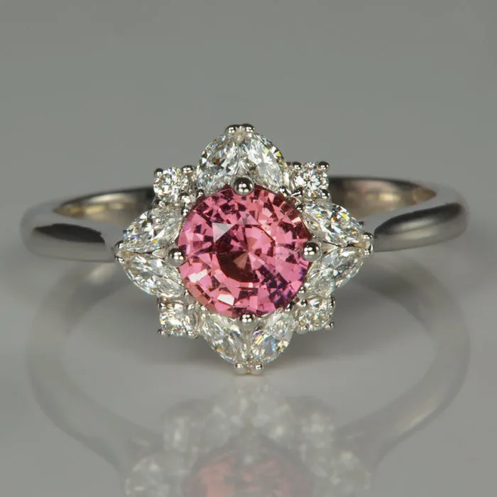 Moriartys Gem Art Rings 14K White Gold Round Brilliant Sapphire and Diamond Ring 97 Carats