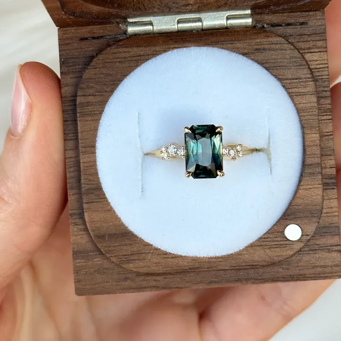 Nashan 307ct Multicolor Teal and Purple Radiant Cut Sapphire and Diamond ring in 14k Yellow Gold Rings
