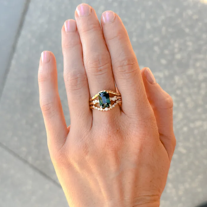 Nashan 307ct Multicolor Teal and Purple Radiant Cut Sapphire and Diamond ring in 14k Yellow Gold Rings