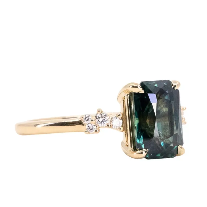 Nashan 307ct Multicolor Teal and Purple Radiant Cut Sapphire and Diamond ring in 14k Yellow Gold Rings