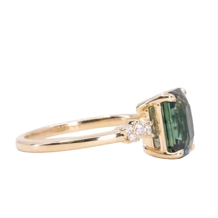 Nashan 307ct Multicolor Teal and Purple Radiant Cut Sapphire and Diamond ring in 14k Yellow Gold Rings