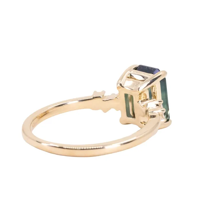 Nashan 307ct Multicolor Teal and Purple Radiant Cut Sapphire and Diamond ring in 14k Yellow Gold Rings