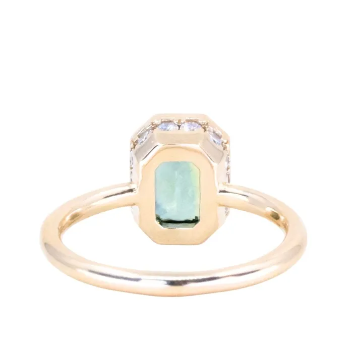 NASHAN Rings 205ct Radiant Cut Green Sapphire Low Profile Bezel Hidden Diamond Halo Solitaire Ring in 14k Yellow Gold