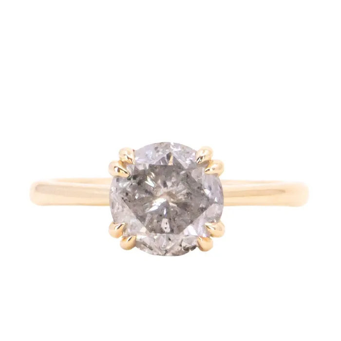 Naveet 213ct Round Salt Pepper Diamond Hidden Halo Evergreen Carved Solitaire Ring in 14k Yellow Gold Rings Naveet 213ct Round Salt Pepper Diamond Hidden Halo Evergreen Carved Solitaire Ring in 14k Yellow Gold Rings