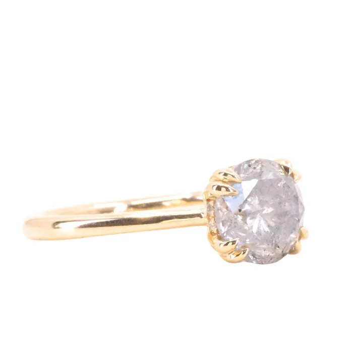 Naveet 213ct Round Salt Pepper Diamond Hidden Halo Evergreen Carved Solitaire Ring in 14k Yellow Gold Rings