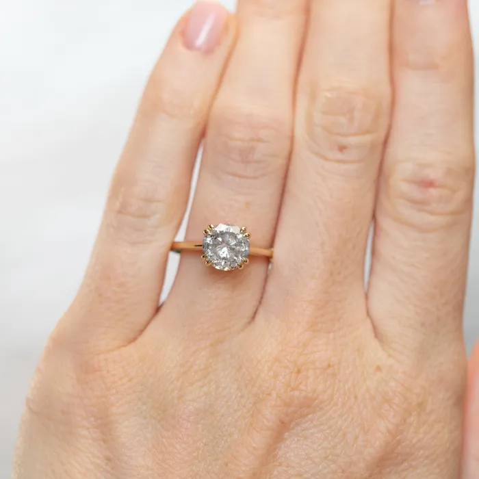 Naveet 213ct Round Salt Pepper Diamond Hidden Halo Evergreen Carved Solitaire Ring in 14k Yellow Gold Rings
