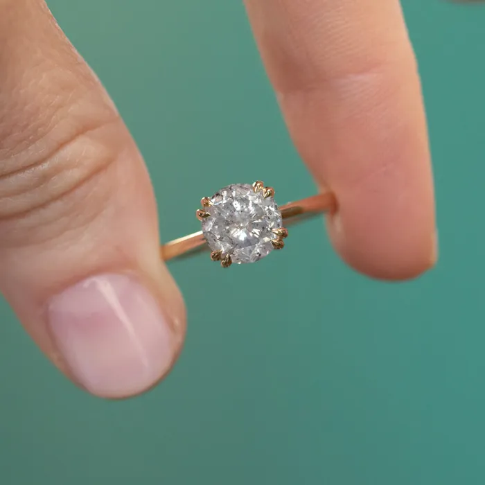 Naveet 213ct Round Salt Pepper Diamond Hidden Halo Evergreen Carved Solitaire Ring in 14k Yellow Gold Rings