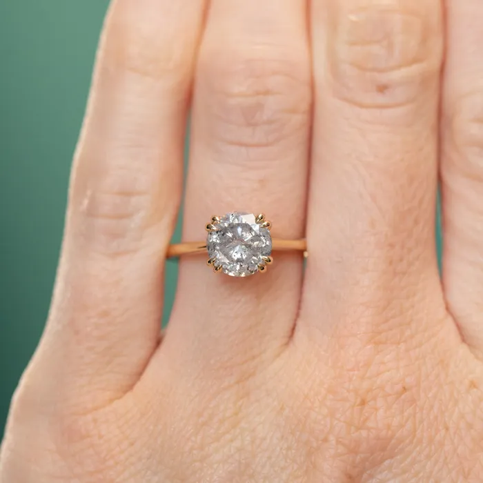 Naveet 213ct Round Salt Pepper Diamond Hidden Halo Evergreen Carved Solitaire Ring in 14k Yellow Gold Rings