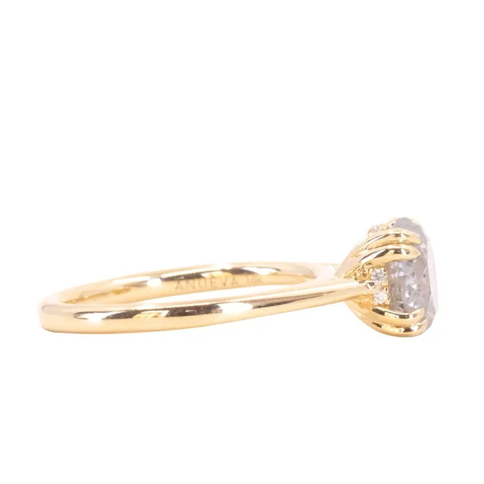 Naveet 213ct Round Salt Pepper Diamond Hidden Halo Evergreen Carved Solitaire Ring in 14k Yellow Gold Rings