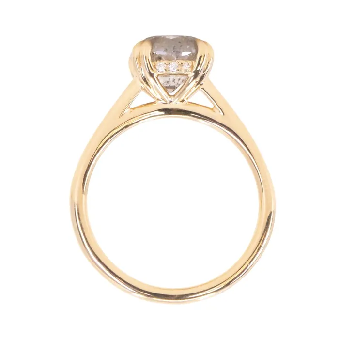 Naveet 213ct Round Salt Pepper Diamond Hidden Halo Evergreen Carved Solitaire Ring in 14k Yellow Gold Rings