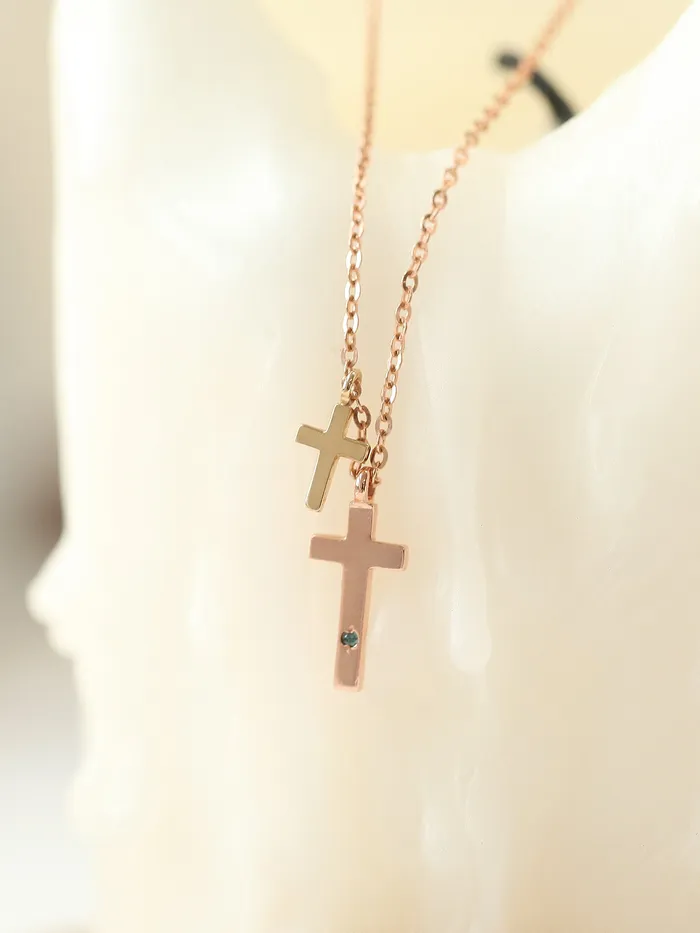 Necklaces 14K 18K Gold Double Cross Necklace MinimalBijoux