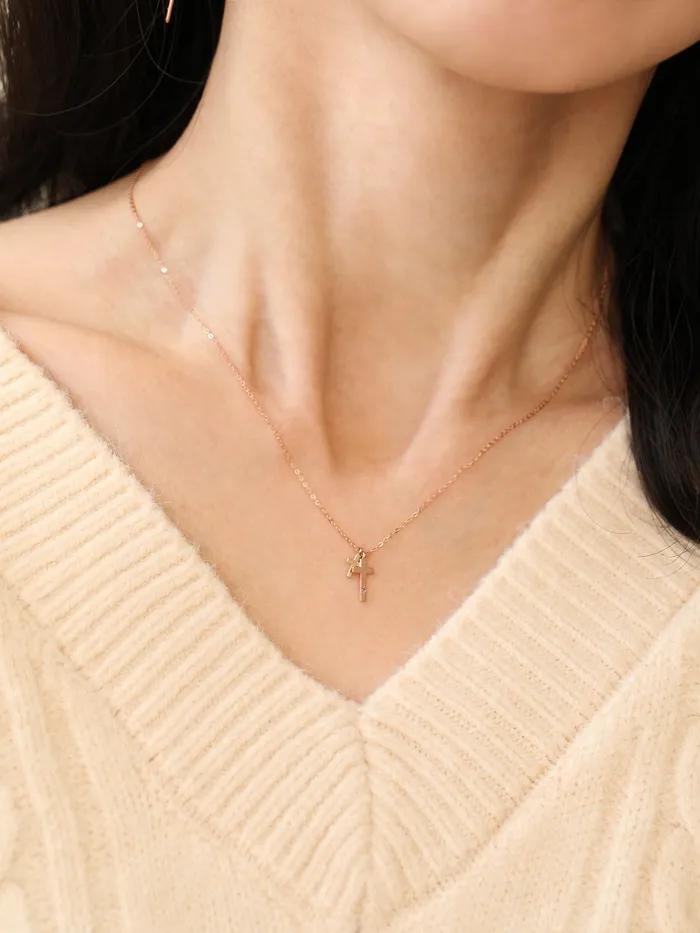 Necklaces 14K 18K Gold Double Cross Necklace MinimalBijoux
