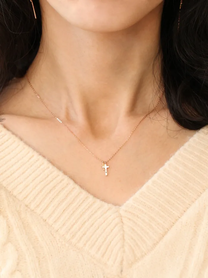 Necklaces 14K 18K Gold Double Cross Necklace MinimalBijoux